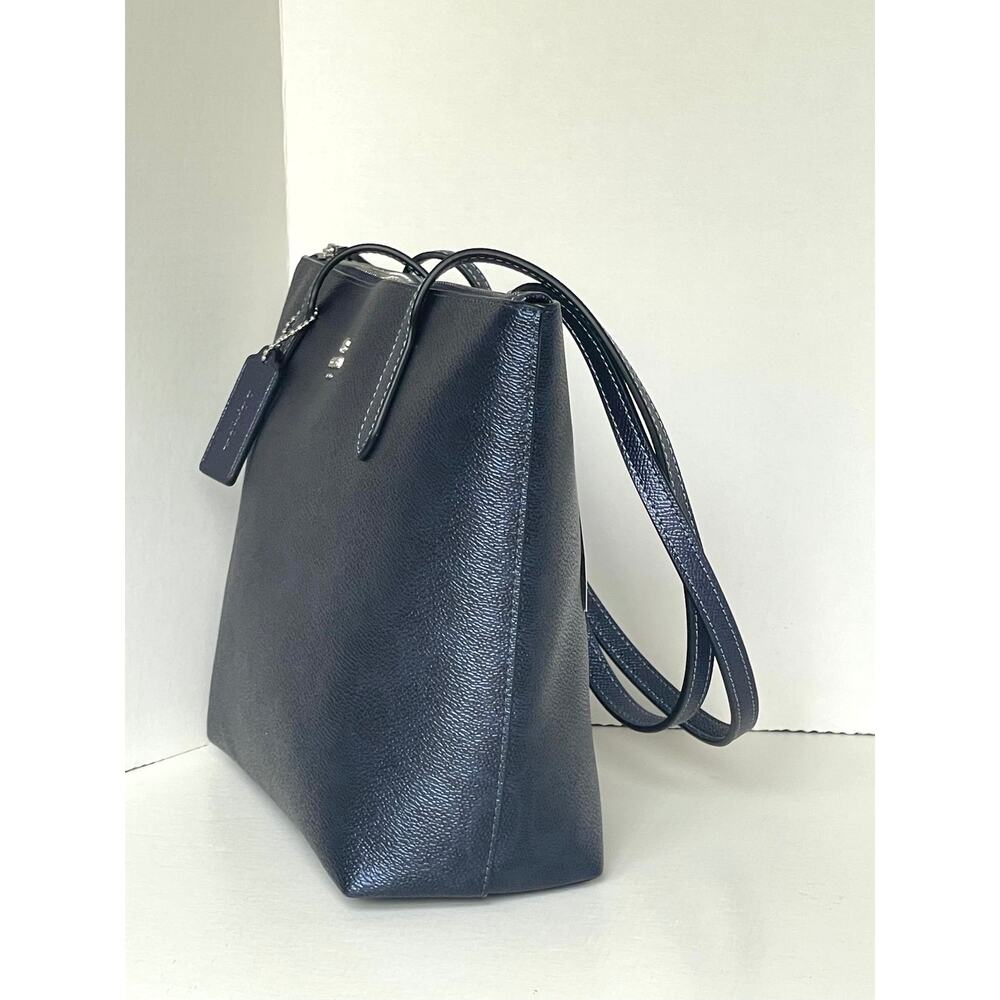 Coach Fiona Zip Tote CW396 Blue Pearlized Leather Canvas Medium - Picture 10 of 13
